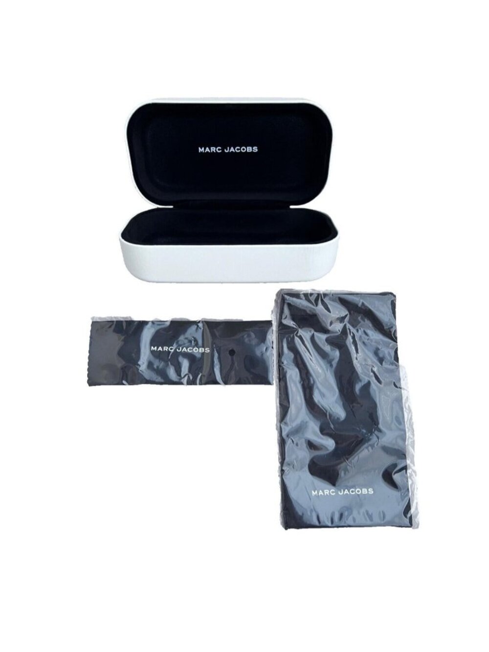 Marc Jacobs Sunglass Eye Glasses Hard Case White Dust Bag & Cloth